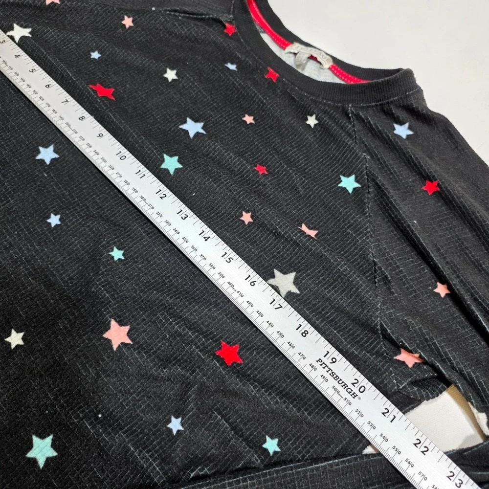P.J. Salvage Pajama Set Women Sm Black Star Print Waffle Knit Loungewear Jogger
